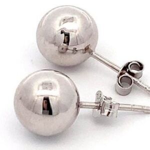 New Real 18K Solid white gold Large ball sphere earrings studs like Tiffany